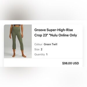 “Lululemon Groove Super High Rise Crop 23” *Nulu Onlie Only”